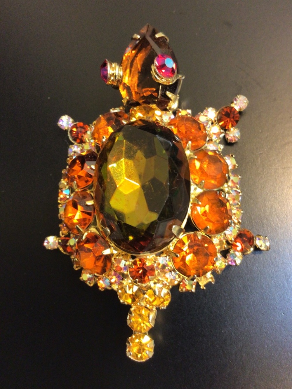 Juliana Rhinestone Turtle Brooch Book Piece Collectible 1950s Multicolor